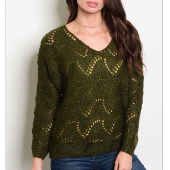Sweaters - Olive Oversized V-Neck Knit Sweater Sweaters - Olive Oversized V-Neck Knit Sweater